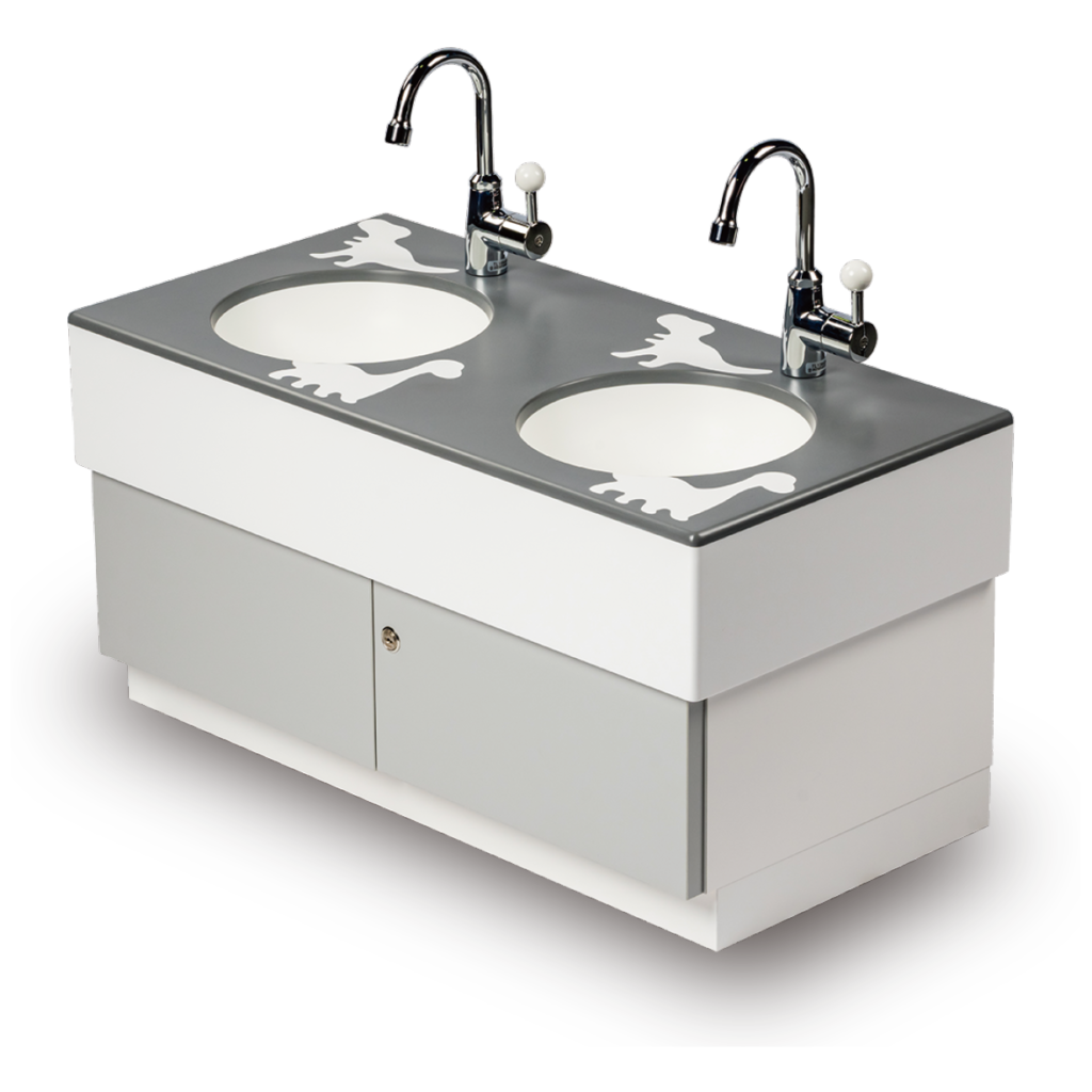 こども用手洗いカウンター tetote EGAKシリーズは、園児の視覚・感性を刺激するデザインモチーフを採用した手洗いカウンターです